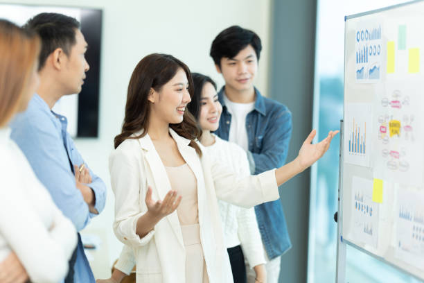 Đội ngũ Aidox thảo luận chiến lược dữ liệu trên bảng trắng